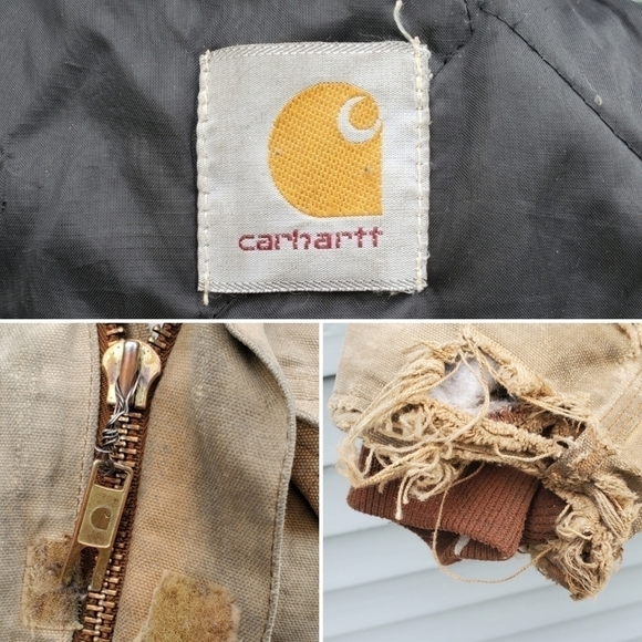 Vintage 90s y2k Carhartt Distressed Thrashed Tan Brown Canvas Work-Utility Coat - Picture 2 of 8